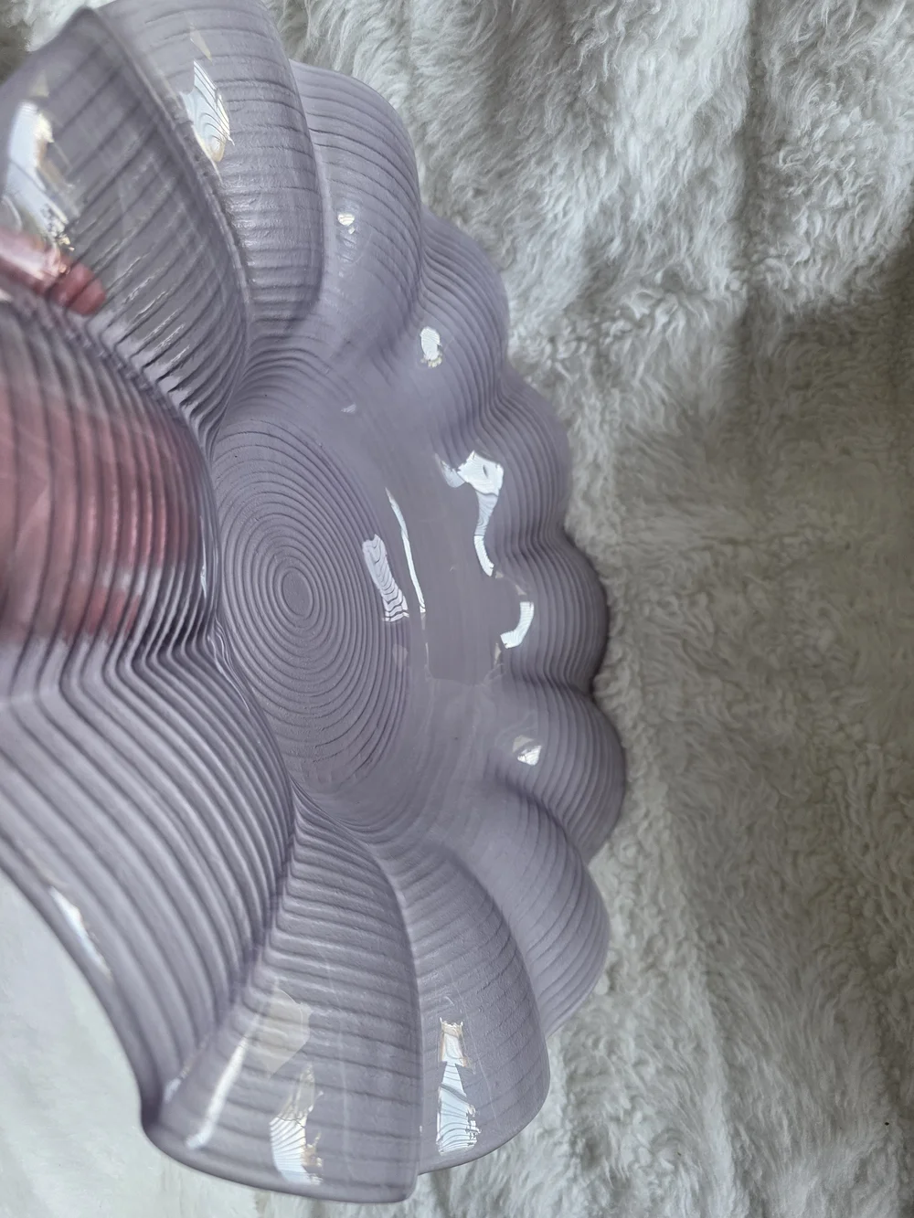 Vintage Mikasa Scalloped Glass Serving Bowl in Frosted Light Purple